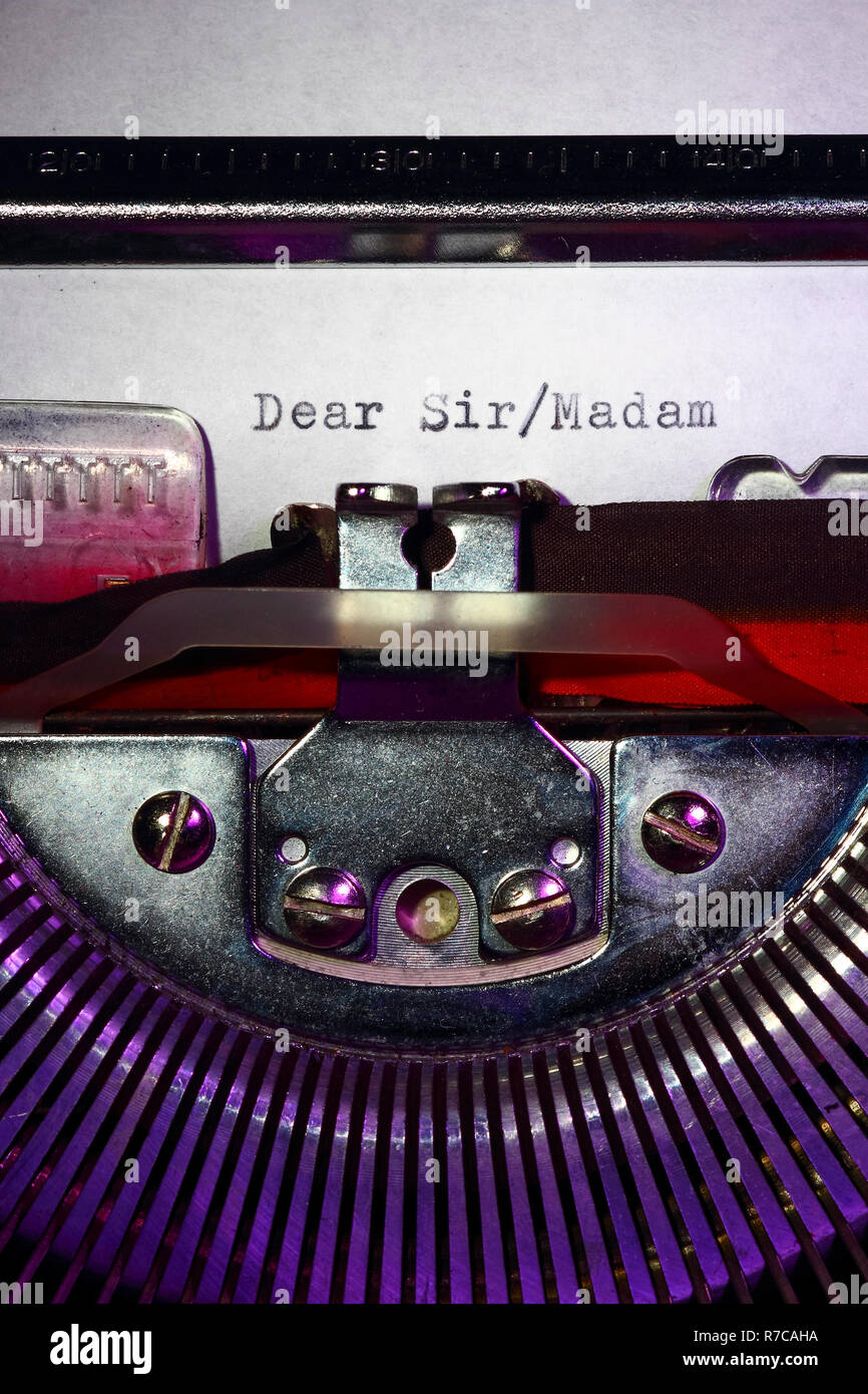 Vintage typewriter with the words dear sir/madam printed on a letter Stock Photo