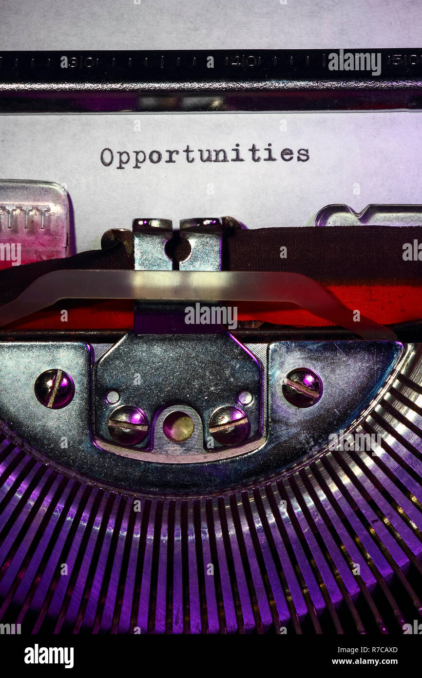 Vintage typewriter with the word opportunities printed on a letter