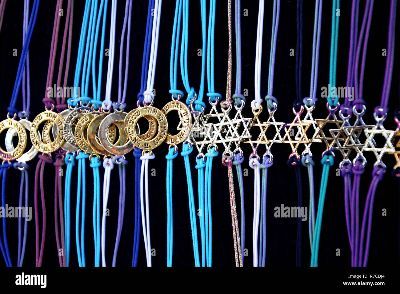 amulet star David on tissue blue threads. the strongest amulet for the protection,  symbol from Jerusalem, Israel Stock Photo