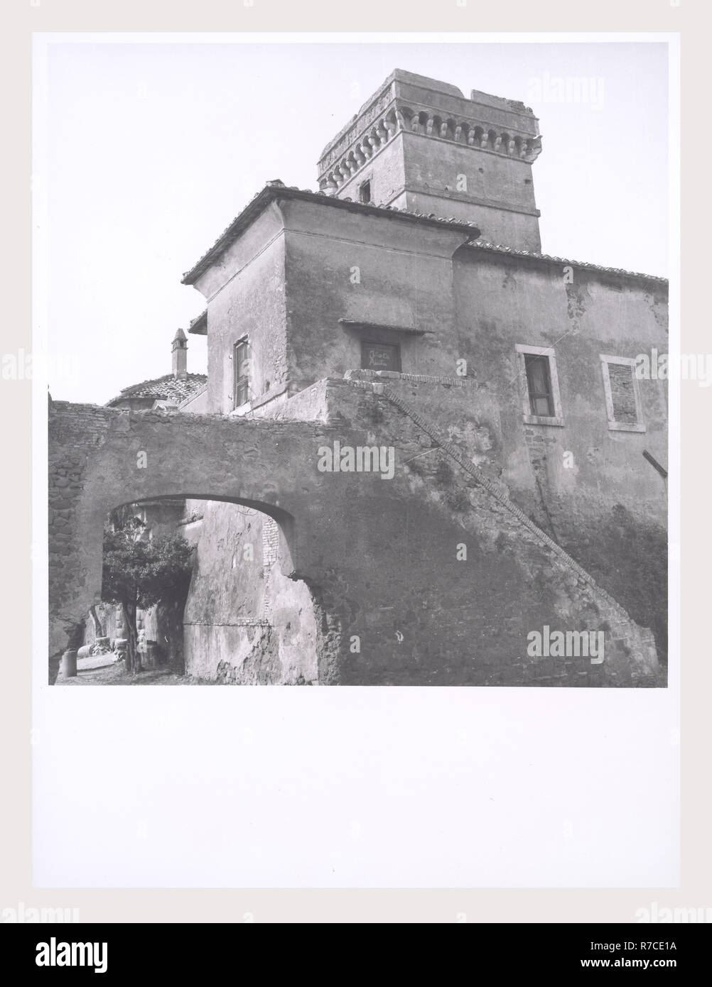 Lazio Roma Fosso di Marco Simone Casale Marco Simone, this is my Italy, the italian country of visual history, Exterior views, including the facade, the tower, portals, and windows. Stock Photo