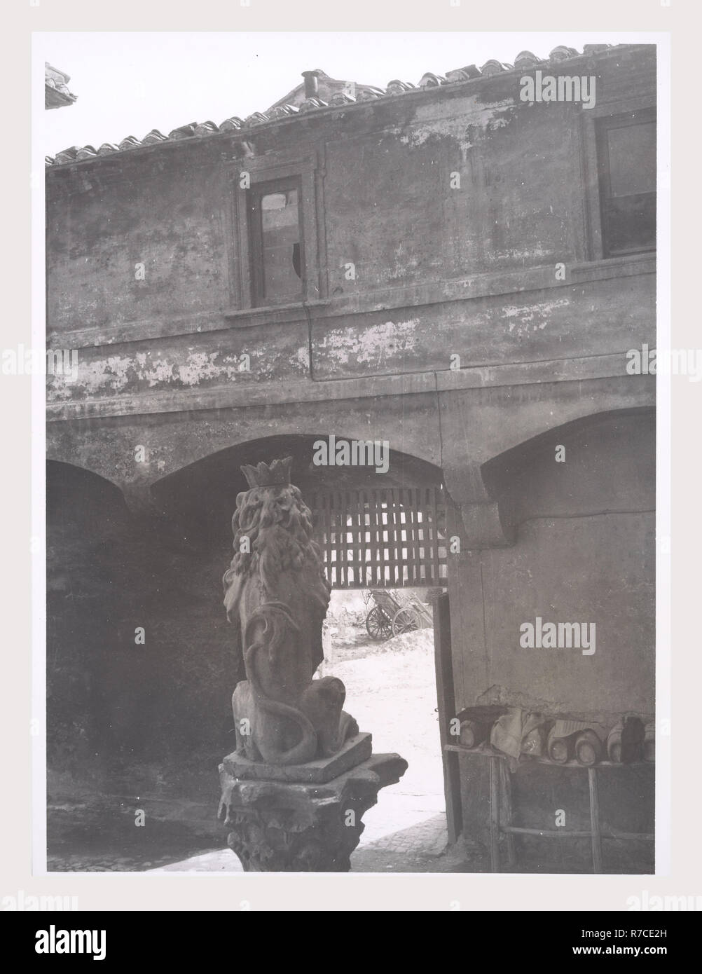 Lazio Roma Fosso di Marco Simone Casale Marco Simone, this is my Italy, the italian country of visual history, Exterior views, including the facade, the tower, portals, and windows. Stock Photo