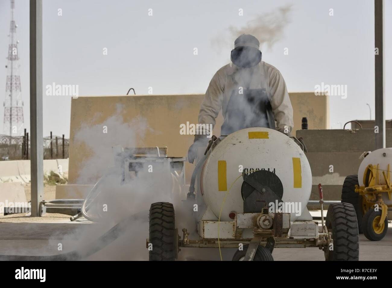 U S Marine Corps Lance Cpl Patrick Cook Marine Aerial Refueler Transport Squadron Vmgr 352 Safety And Survival Aircraft Mechanic Monitors The Intake Of Liquid Oxygen Into A Portable Tank May 10 17 In