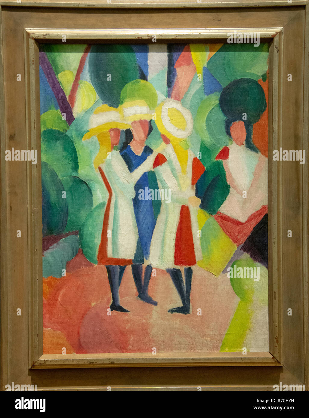 'three girls with yellow straw hats' from August Macke, GEM, Gemeentelijk Museum Den Haag, Netherlands Stock Photo