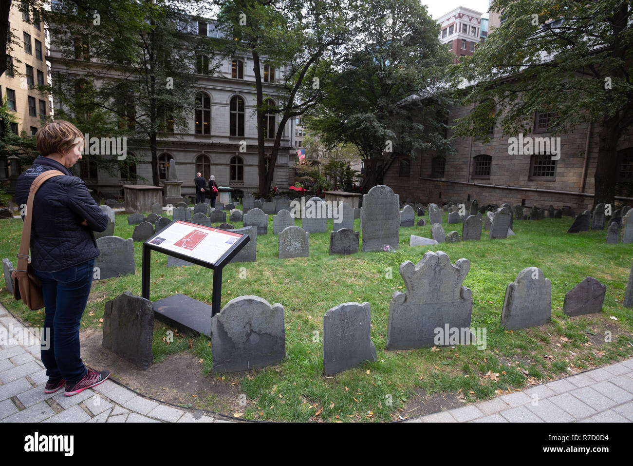 King's Chapel Burying Ground on the Freedom Trail in Boston, MA, USA Stock Photo
