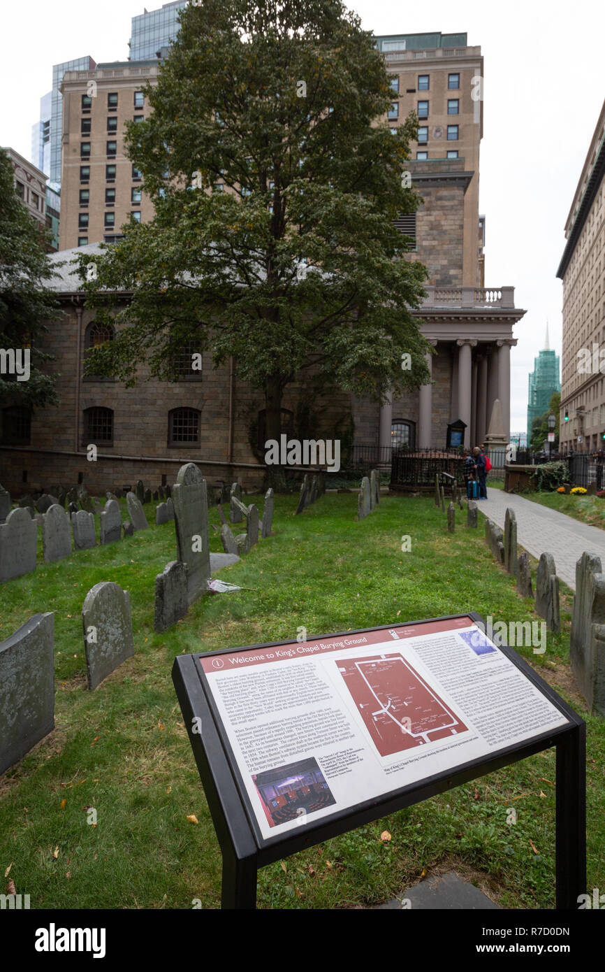 King's Chapel Burying Ground on the Freedom Trail in Boston, MA, USA Stock Photo