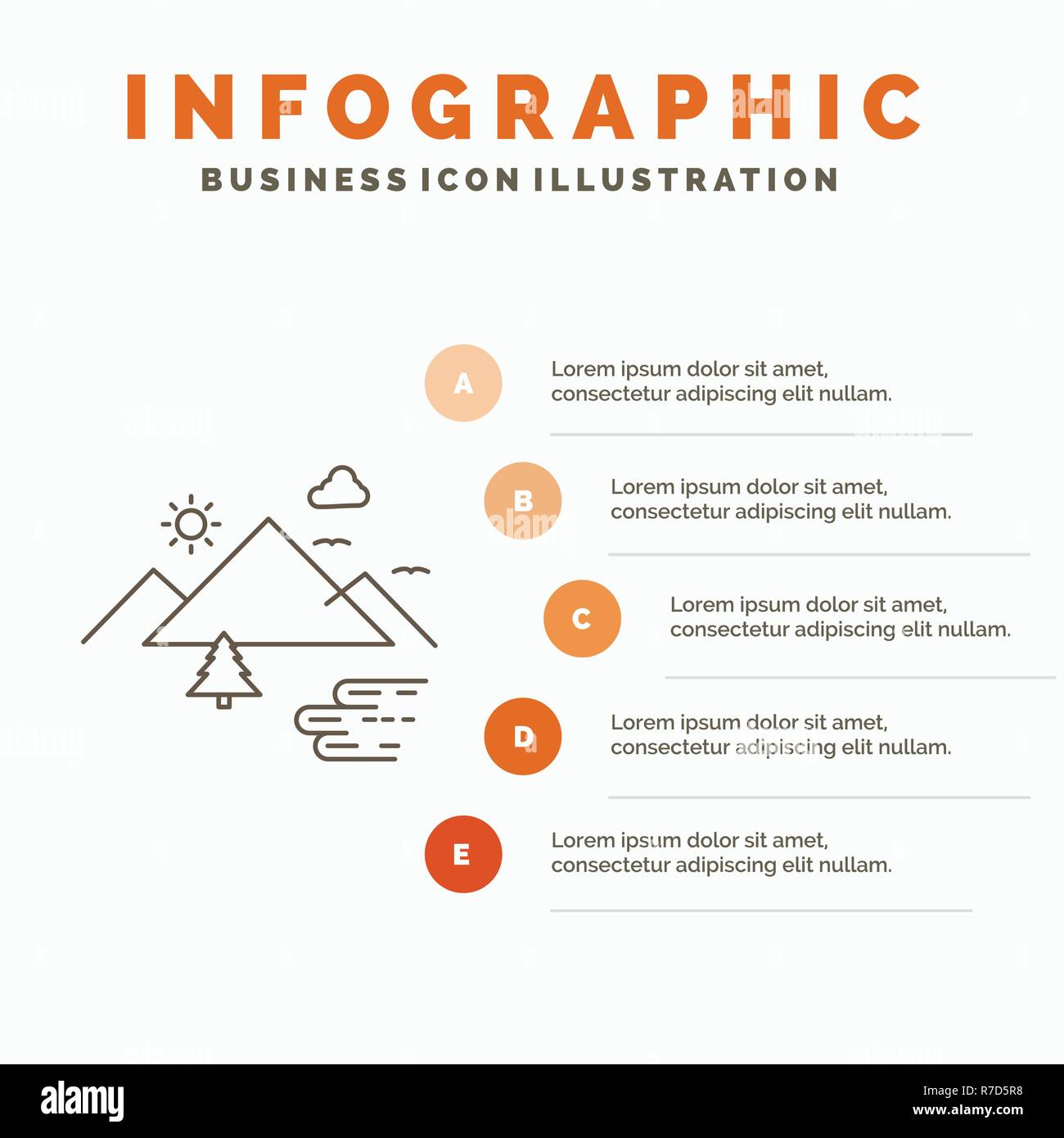 Mountains, Nature, Outdoor, Clouds, Sun Infographics Template for Website and Presentation. Line Gray icon with Orange infographic style vector illust Stock Vector