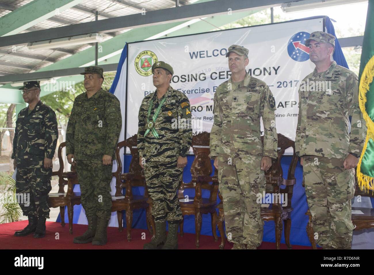 Philippine And Us Military Leaders Stand During The Closing Ceremony Of Balikatan 2017 At Fort 3314