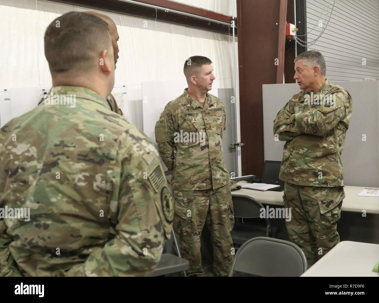 Maj. Gen. Janson D. Boyles, the adjutant general of the Mississippi, visits Soldiers of 184th Sustainment Command before the unit deploys to Kuwait later this year. Stock Photo