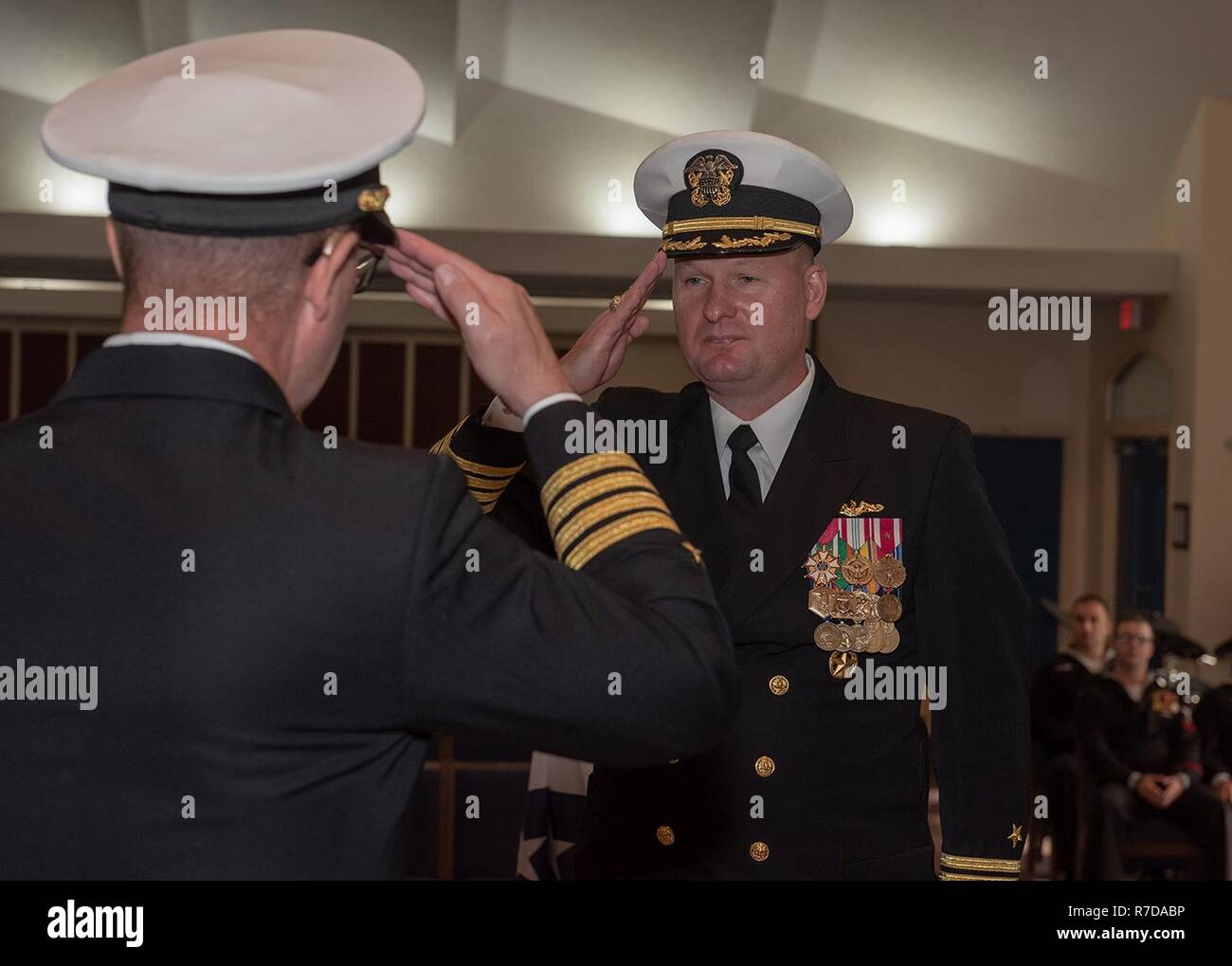 KINGS BAY, Ga., (Nov. 29, 2018) Capt. Chester T. Parks, right, salutes