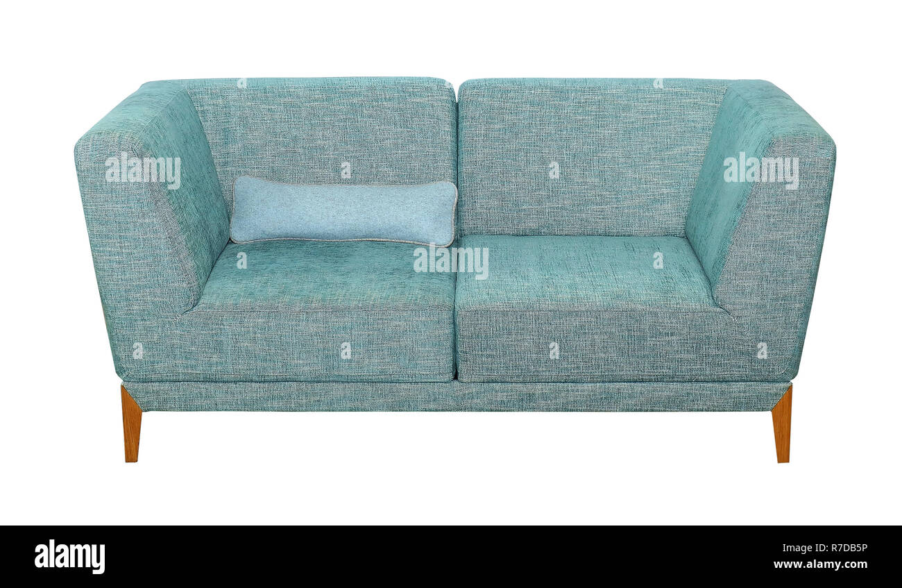 Retro blue textile couch isolated on white Stock Photo Alamy