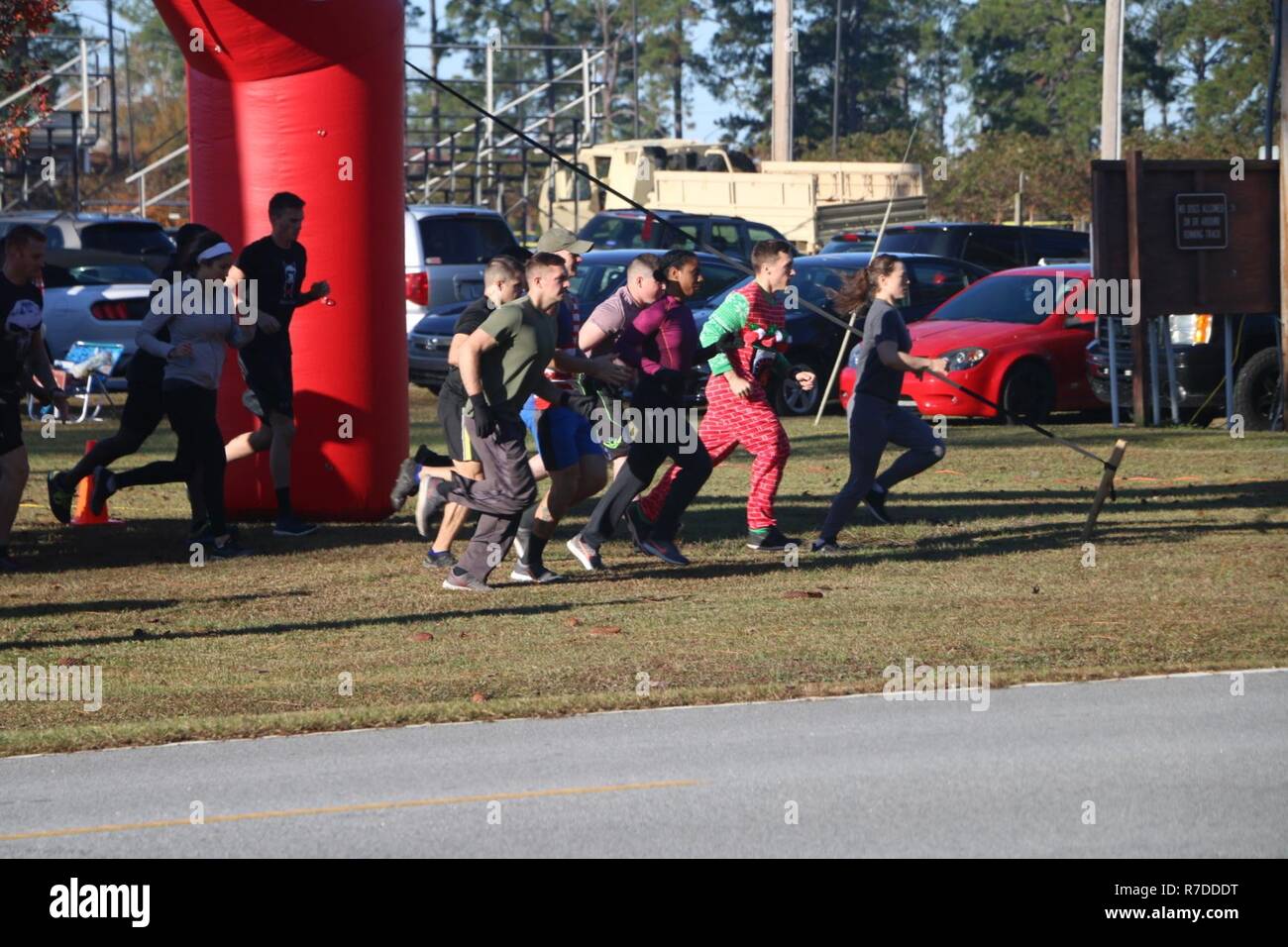 Soldiers of the 3rd Infantry Division compete in the Marne Mudder Competition during Marne Week at Fort Stewart, Ga, Dec. 4,2018. Every year, 3rd Infantry Division celebrates Marne week in order to recognize the achievements of Dogface Leaders, Soldiers, and Families. This year, the Marne Division celebrated the 100th anniversary of the Battle of the Marne - the historic World War 1 battle where the Division adopted their moniker of the ‘The Rock of the Marne.’ Stock Photo