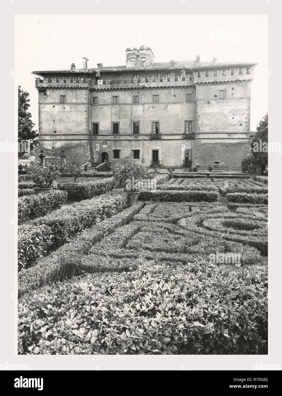 Lazio Viterbo Vignanello Castello Ruspoli, this is my Italy, the italian country of visual history, Exterior views of all sides of castle, renovated 1575, including rear view of park. Stock Photo