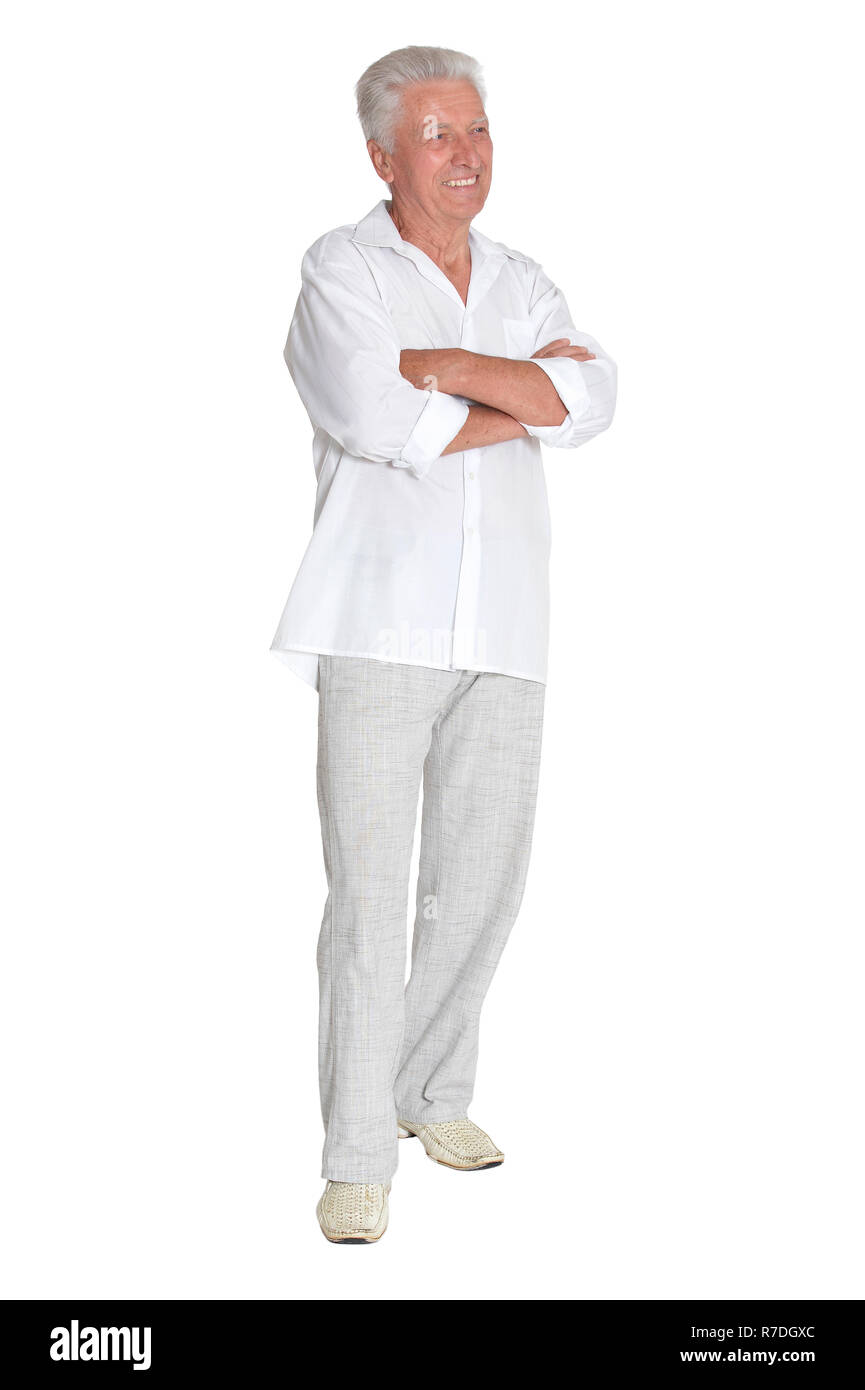 Portrait of senior man posing on white background Stock Photo - Alamy