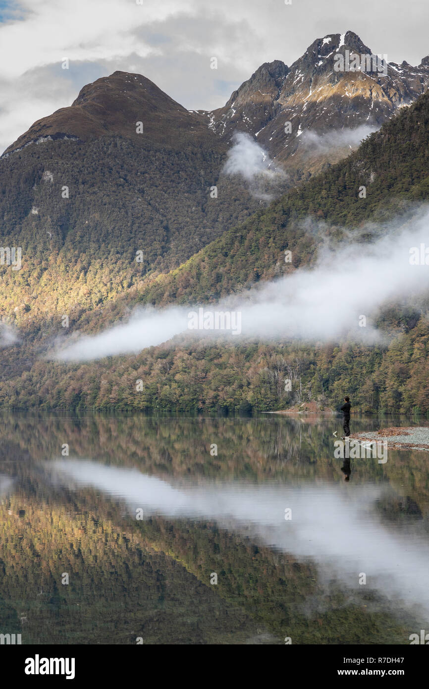 Reflections on Lake Gunn, Fiordland National Park, New Zealand Stock Photo