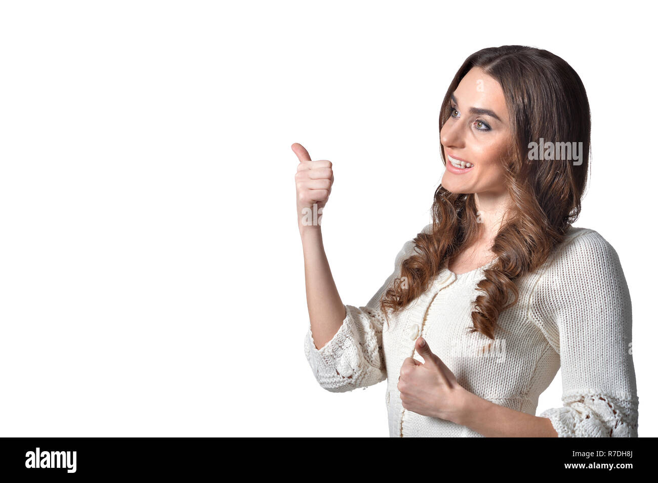 Portrait of beautiful woman posing on white background Stock Photo - Alamy