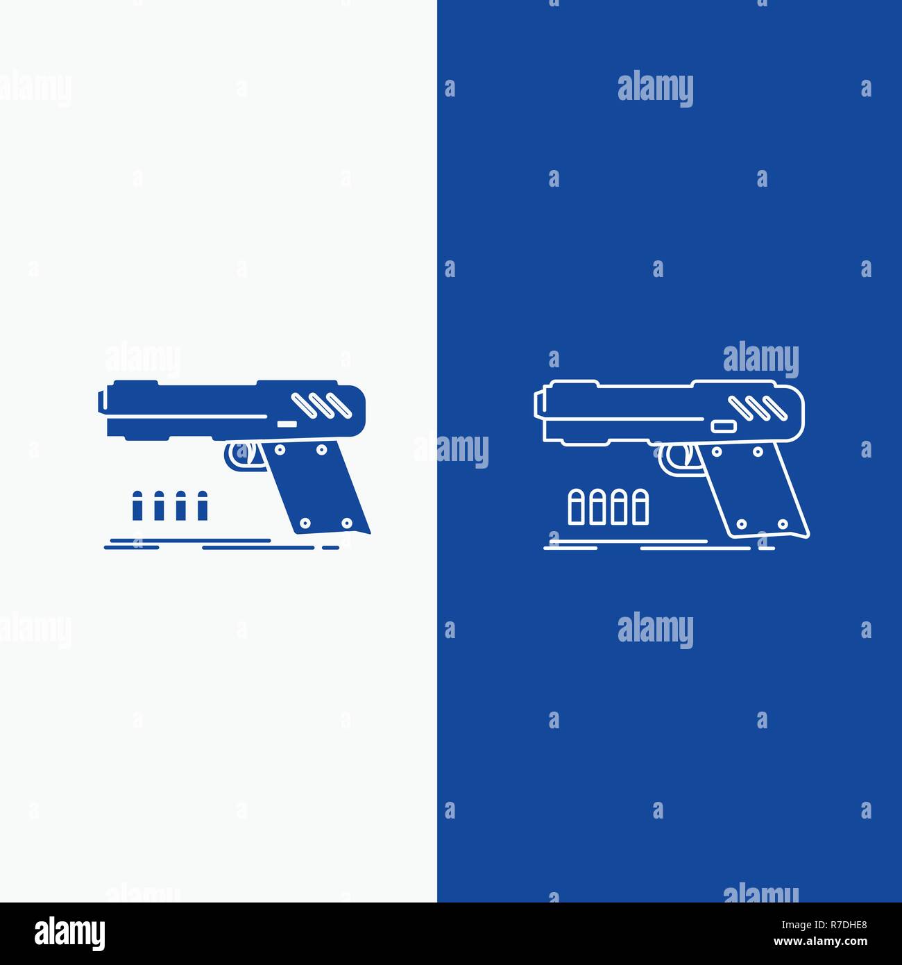 gun, handgun, pistol, shooter, weapon Line and Glyph web Button in Blue