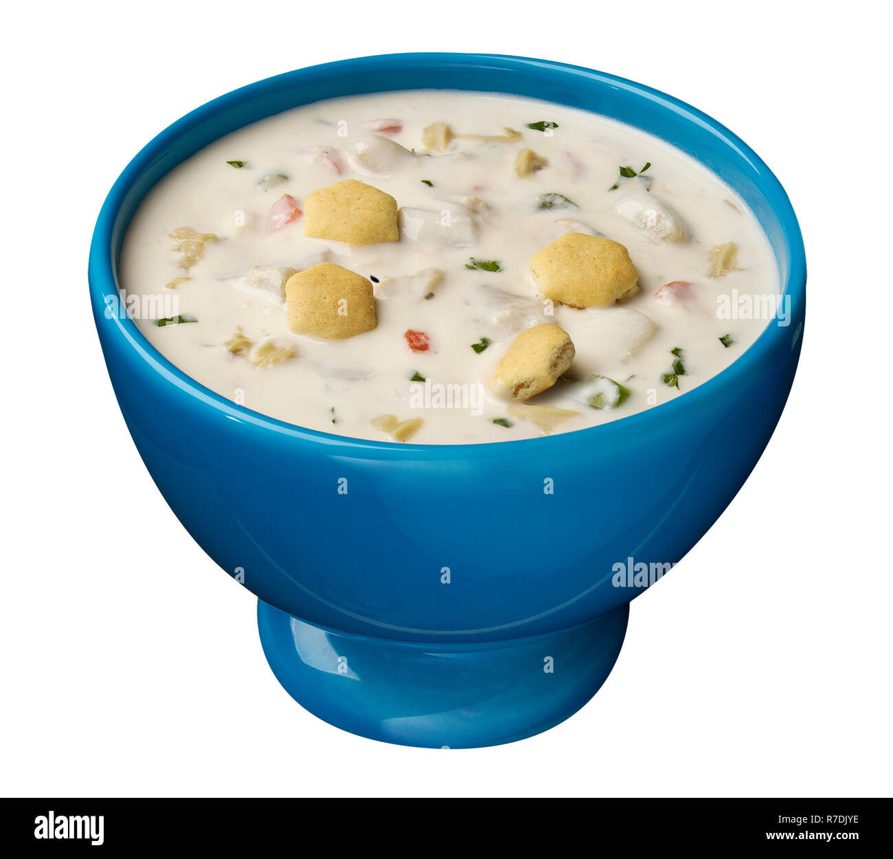 New england clam chowder in white bowl hires stock photography and
