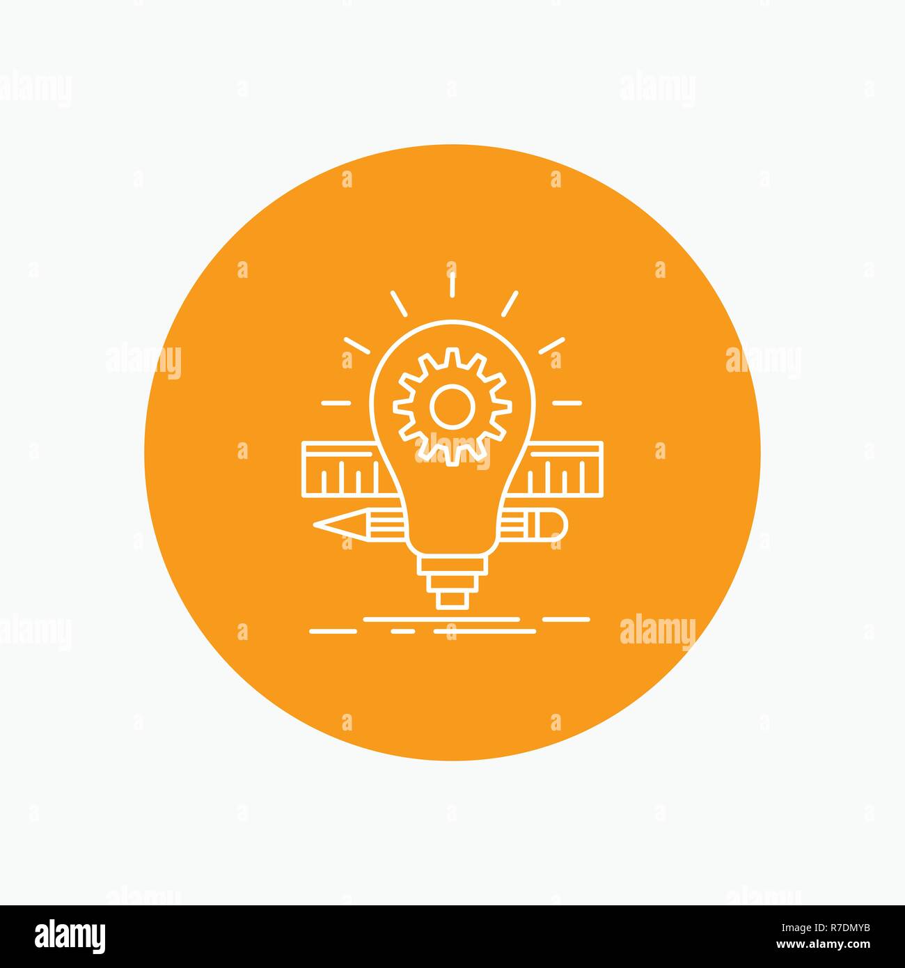 Development, idea, bulb, pencil, scale White Line Icon in Circle ...