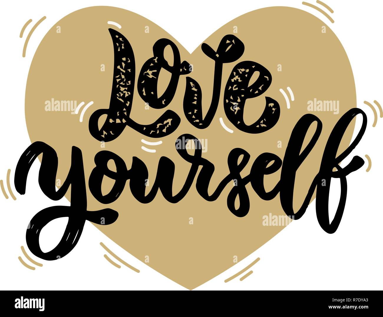 Love Yourself Lettering Phrase On Background With Heart Design