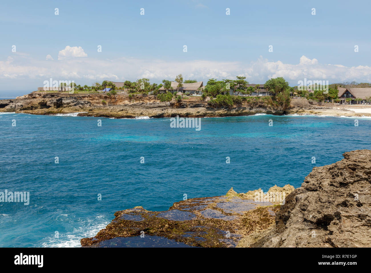 View from Sandy Bay beach at Sunset Point at Nusa Lembongan island, Indonesia Stock Photo