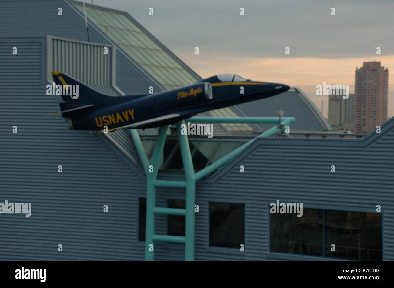 A view of an A4 Skyhawk on the roof of Nauticus in Downtown Norfolk