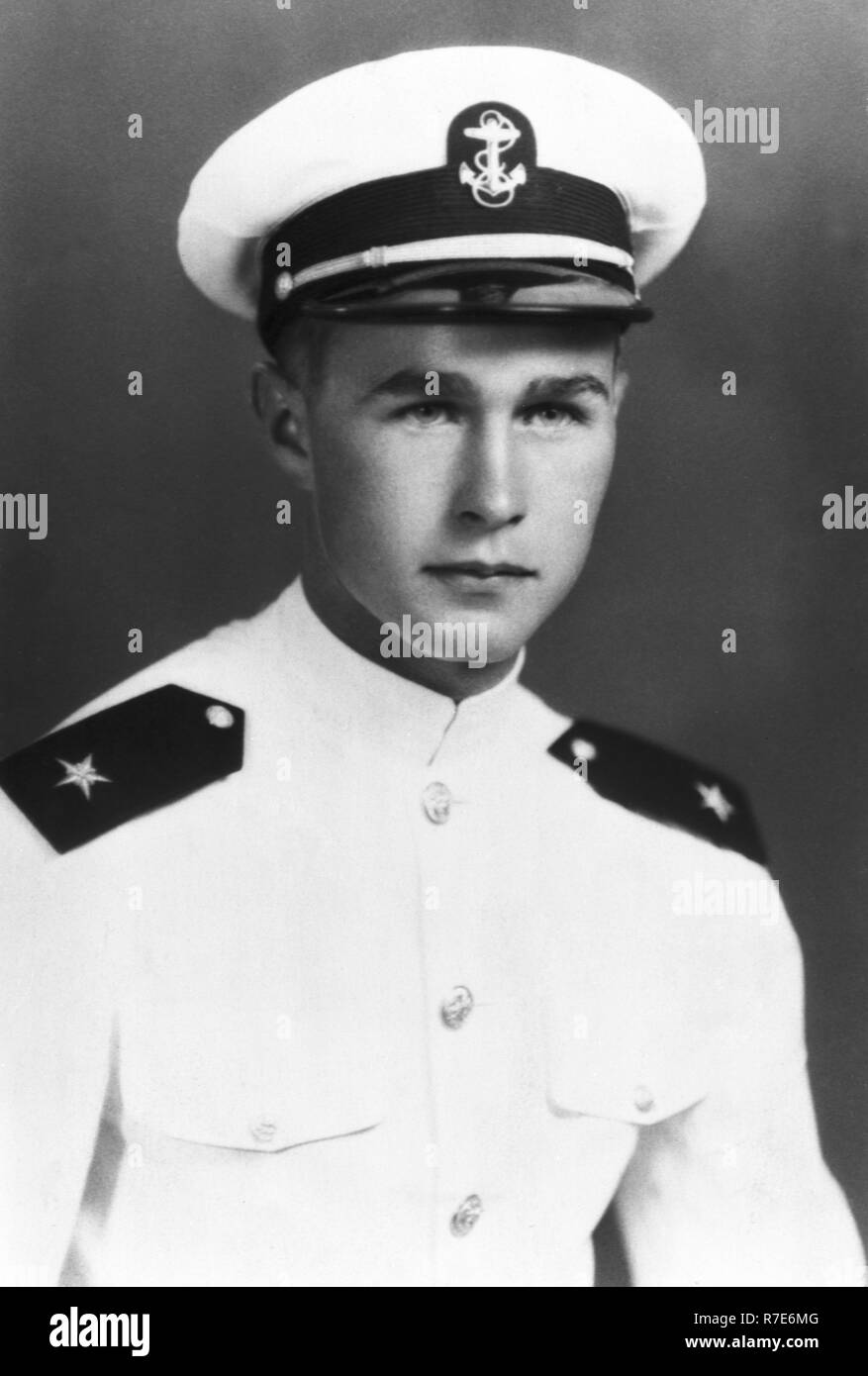 Portrait photo of George H. W. Bush, Navy pilot, 1942–1945. Photo courtesy George Bush Presidential Library and Museum. Stock Photo