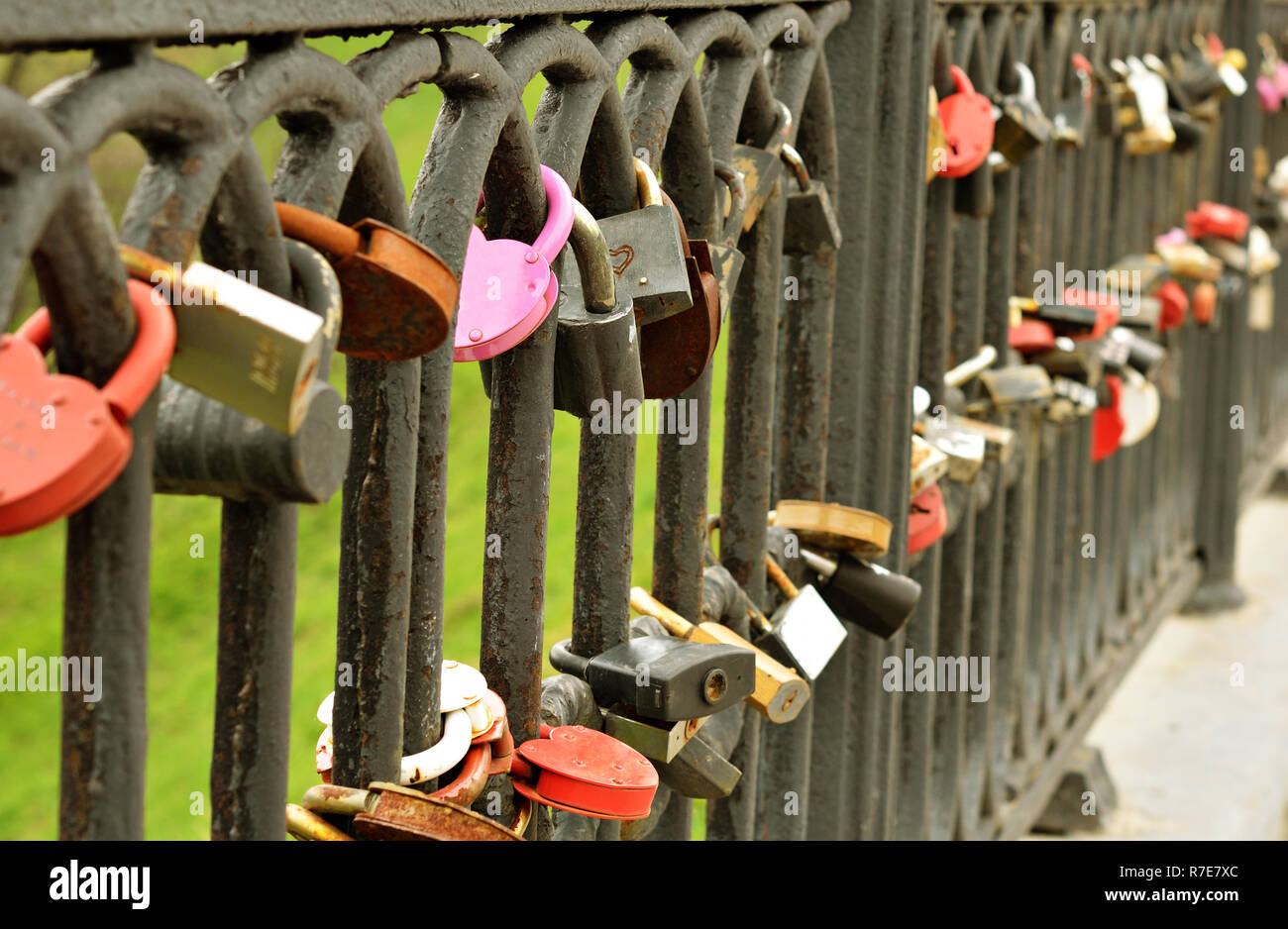 Locks holds the marriage bond by wedding tradition Stock Photo