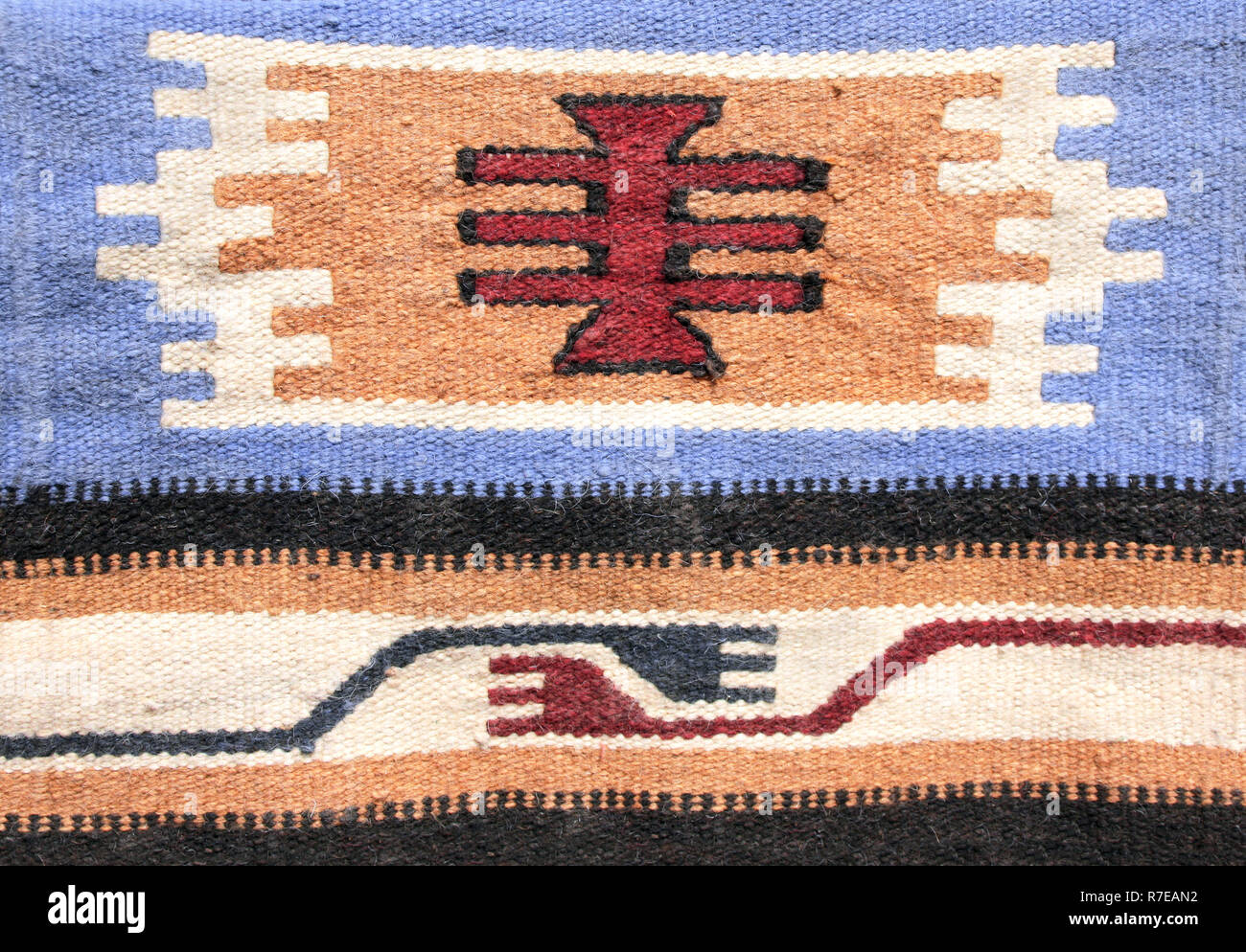 Texture of traditional jordanian wool carpet with geometric pattern