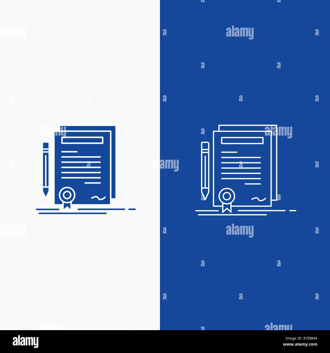Business Certificate Contract Degree Document Line And Glyph Web Button In Blue Color 