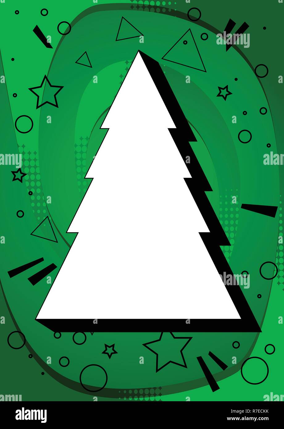 Vector illustrated retro comic book Christmas tree background, pop art