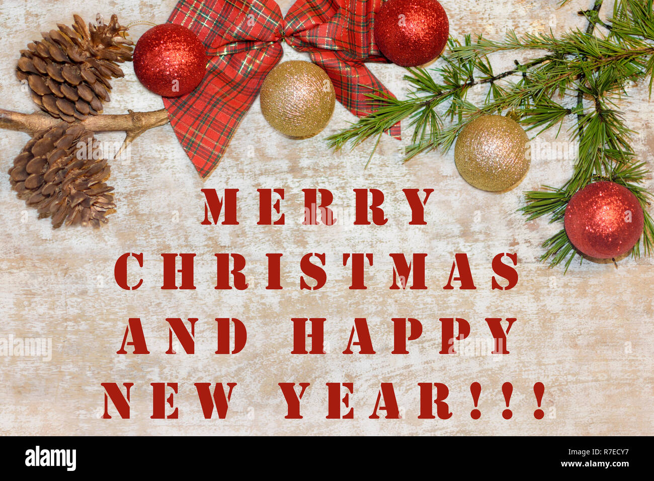 Christmas composition frame for greetings card. 'Merry Christmas' Stock Photo