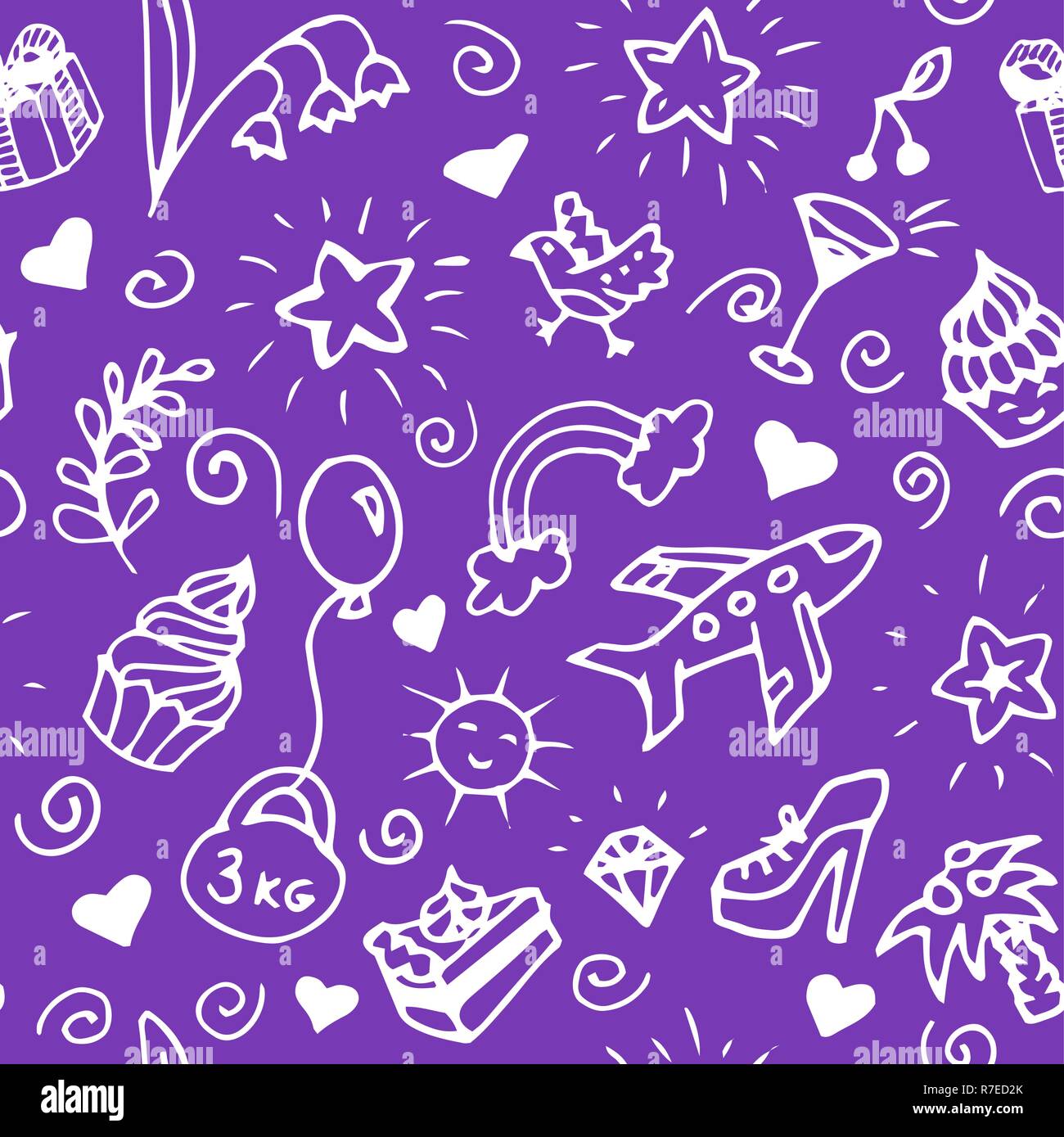 Birthday seamless handdrawn pattern, doodle. Stock Vector