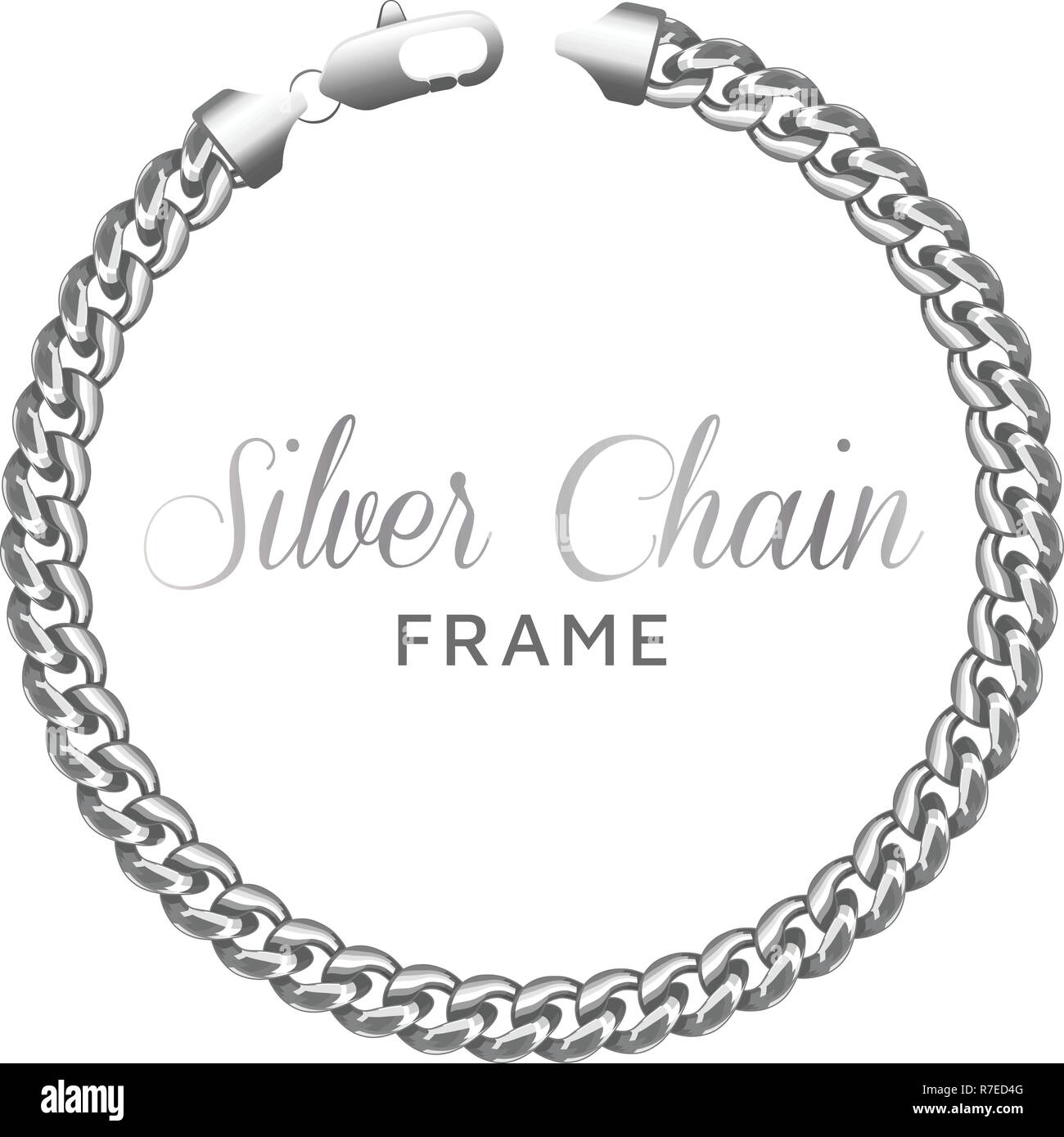 Silver chain round border frame. Stock Vector