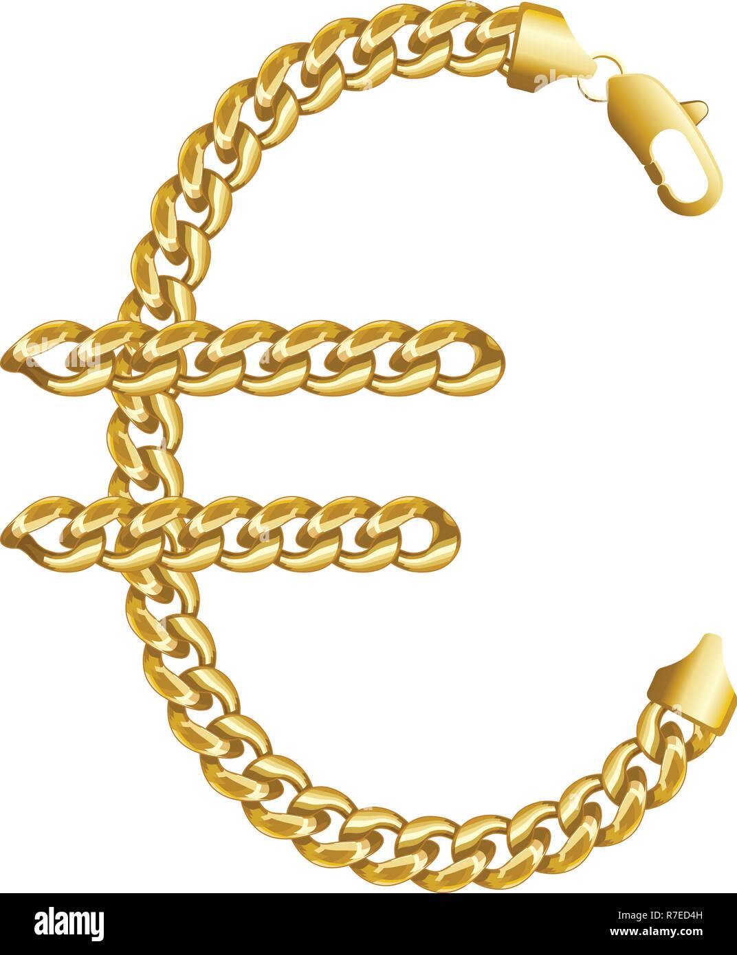 Gold euro money sign made of shiny thick golden chains. Stock Vector