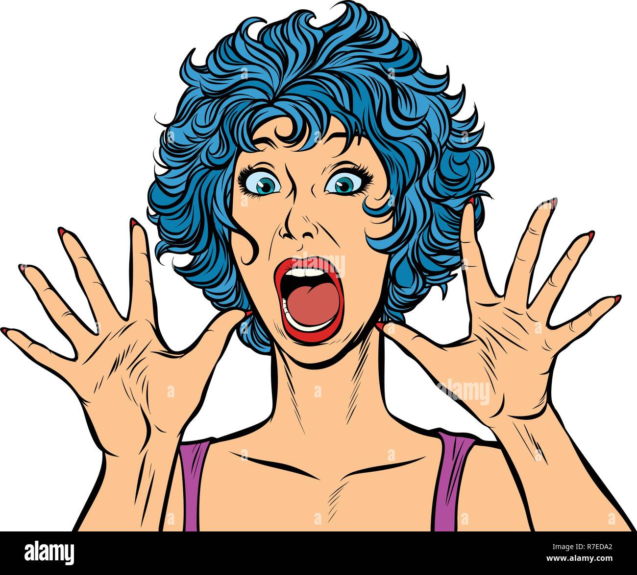 woman panic, fear, surprise gesture. Pop art retro vector illustration. Girls 80s Stock Vector