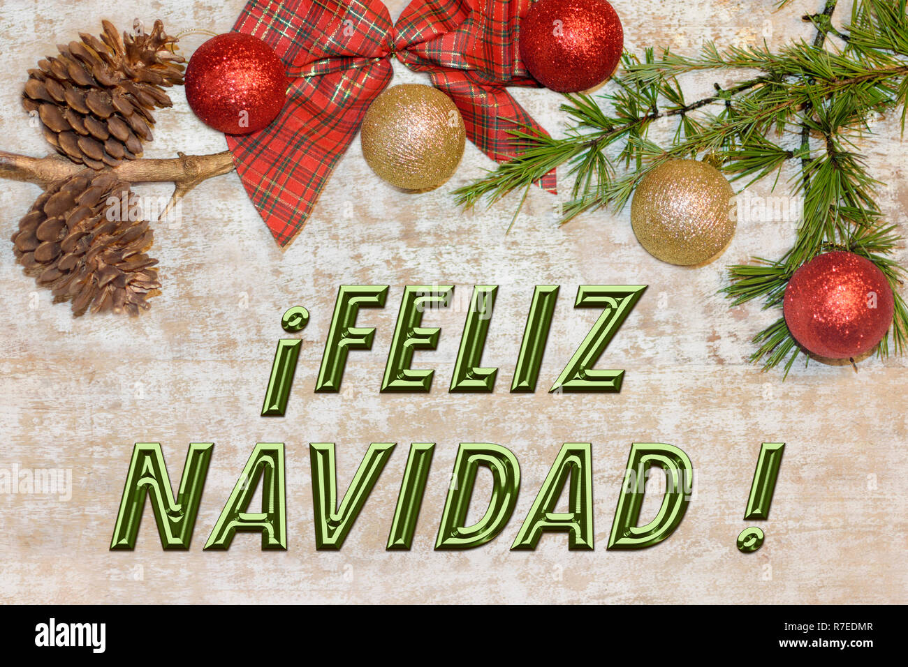 Christmas composition frame for greetings card. 'Feliz navidad' Stock Photo