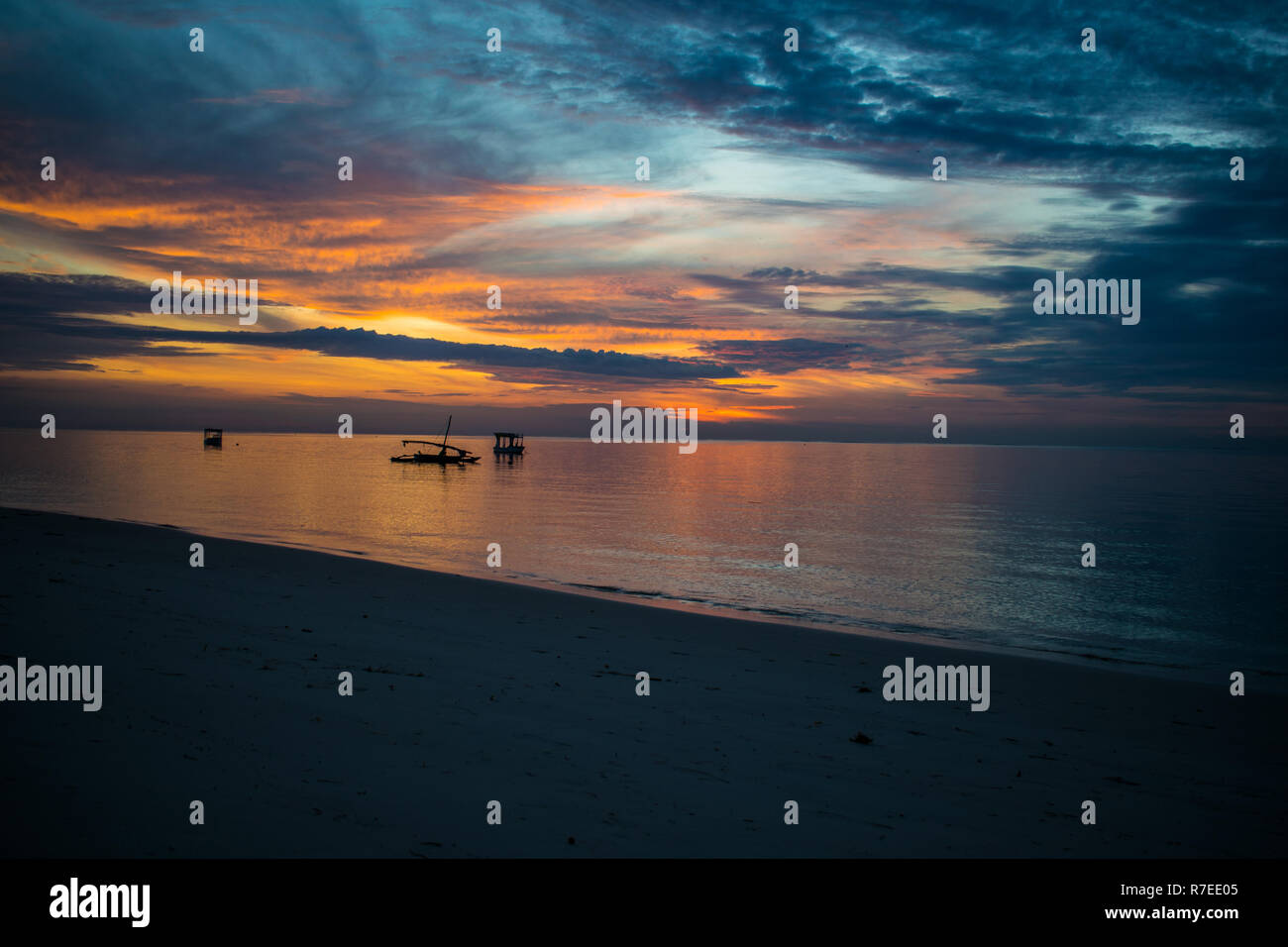 Beautiful sunrise at the Beach in Mombasa, Kenya Stock Photo