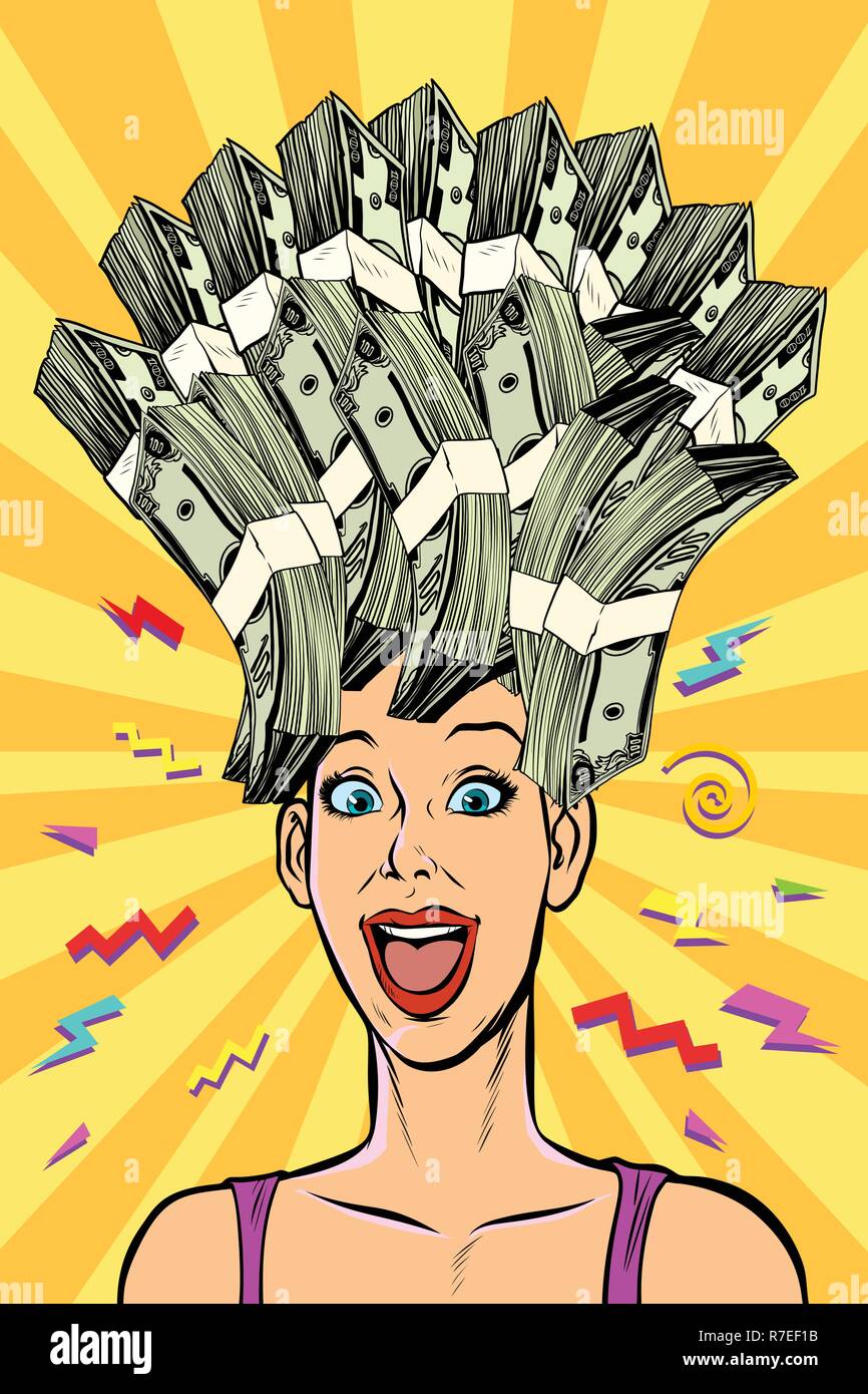 woman dream about money. Pop art retro vector illustration kitsch vintage Stock Vector