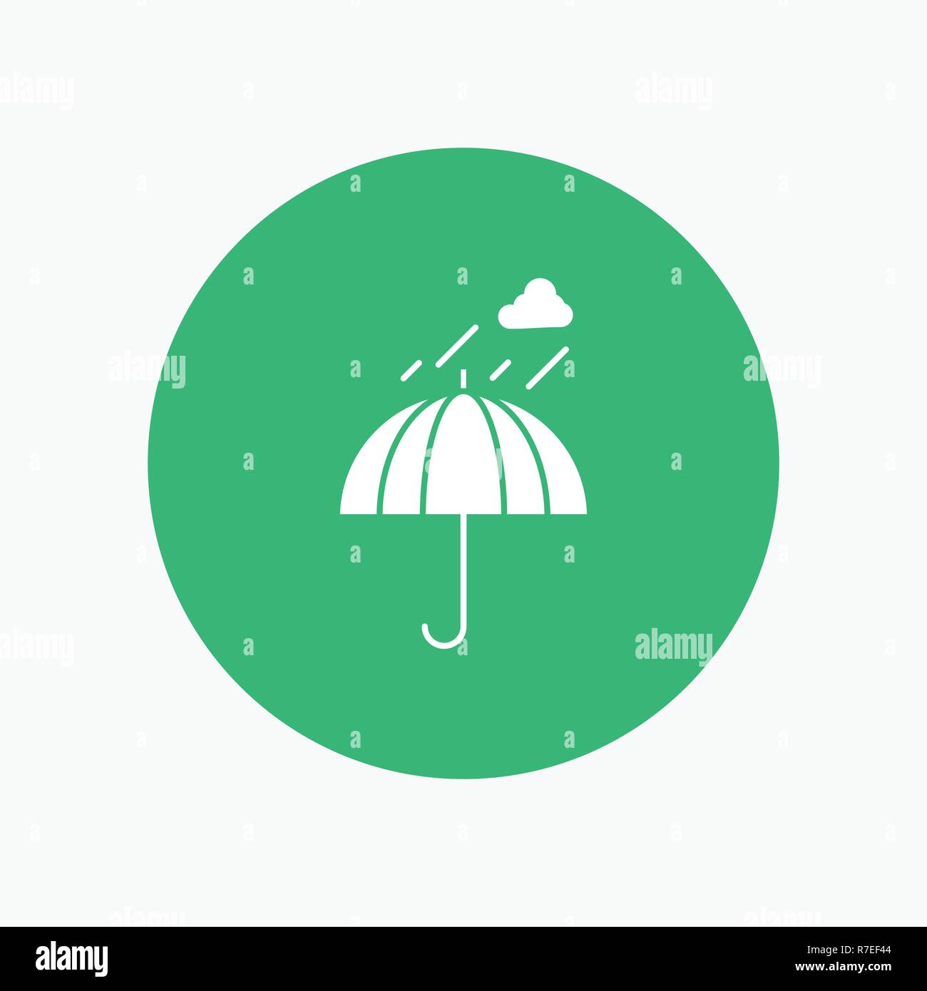 Umbrella, camping, rain, safety, weather White Glyph Icon in Circle. Vector Button illustration Stock Vector