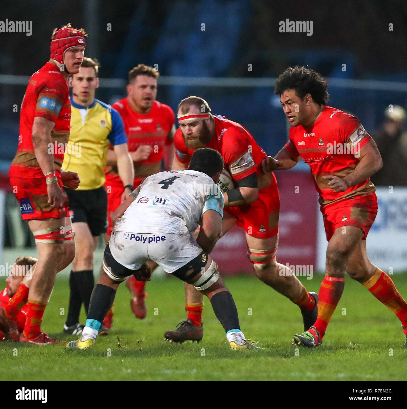 Coventry, UK. 8th December 2018.  George Oram on the charge for Coventry during the Championship Cup match played between Coventry rfc and Doncaster Knights rfc at the Butts Park Arena, Coventry. Credit: Phil Hutchinson/Alamy Live News Stock Photo