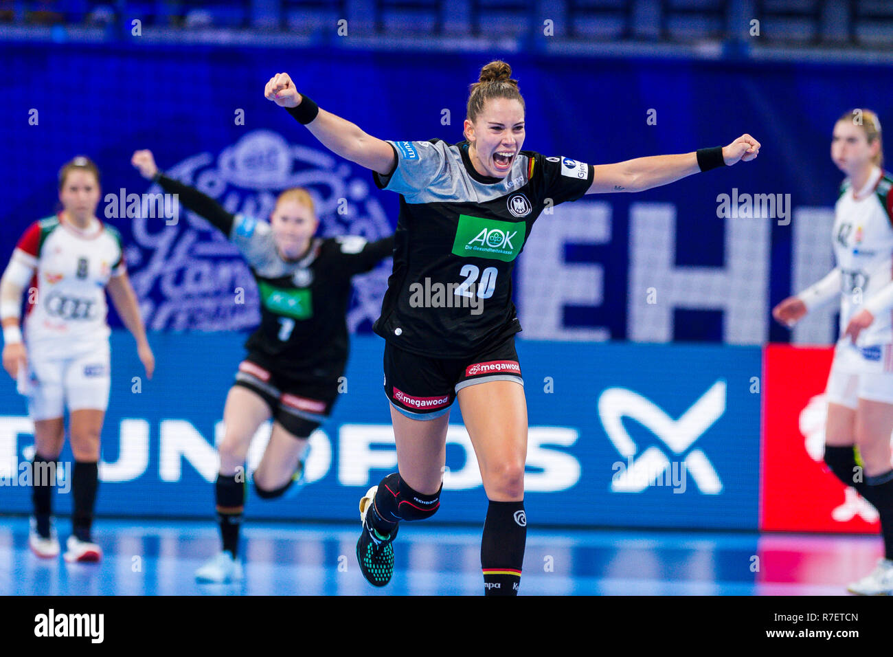 09 December 2018, France (France), Nancy: Handball, women: EM, Hungary - Germany Main Round, Group 2, 2nd Matchday at the Palais des Sports. Germany's Emily Bölk cheers for a goal. Photo: Marco Wolf/wolf-sportfoto/dpa Stock Photo