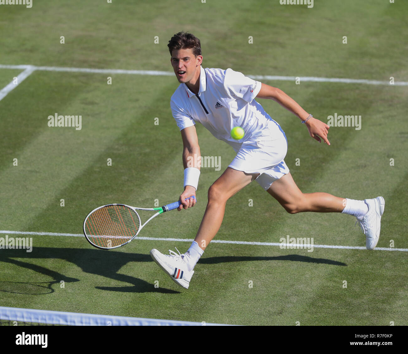 Austrian  player Dominic Thiem in action at Wimbledon,London, United Kingdom Stock Photo