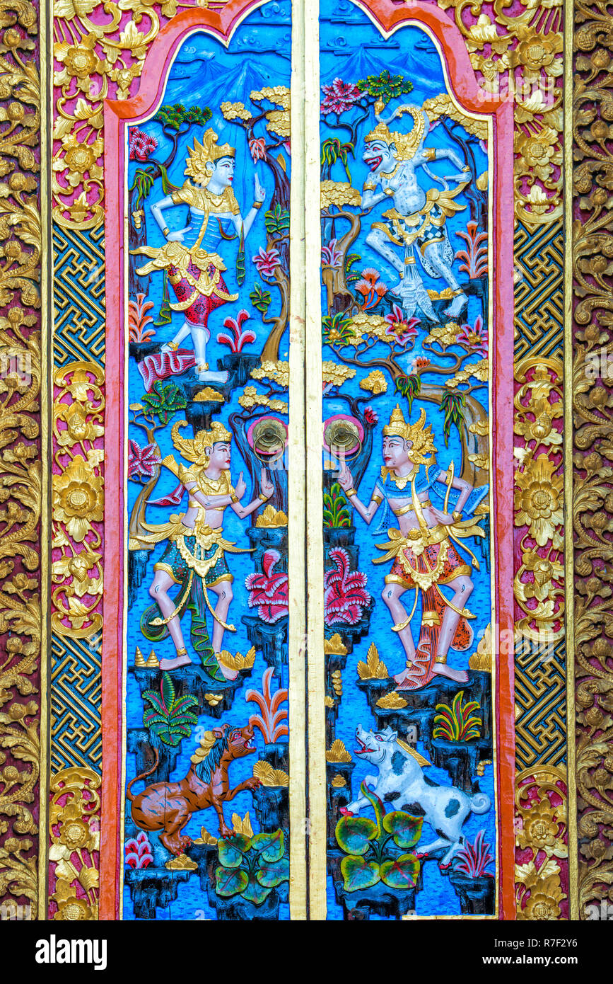 Carved door, Pura Ulun Danu Batur Temple, Bali, Indonesia Stock Photo