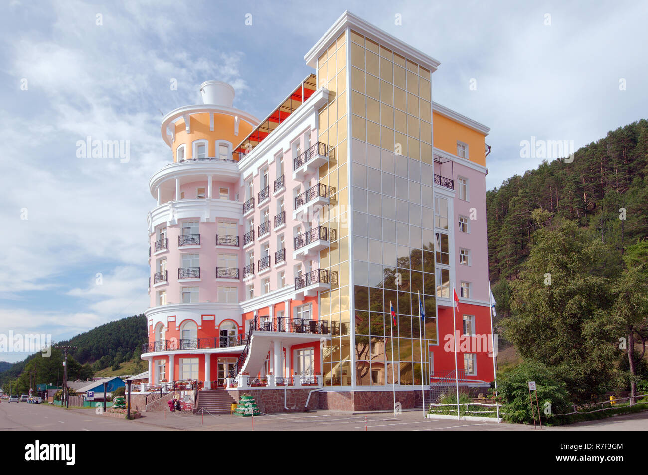 Hotel Lighthouse, Listvyanka, Irkutsky District, Irkutsk Oblast, Siberia, Russia Stock Photo