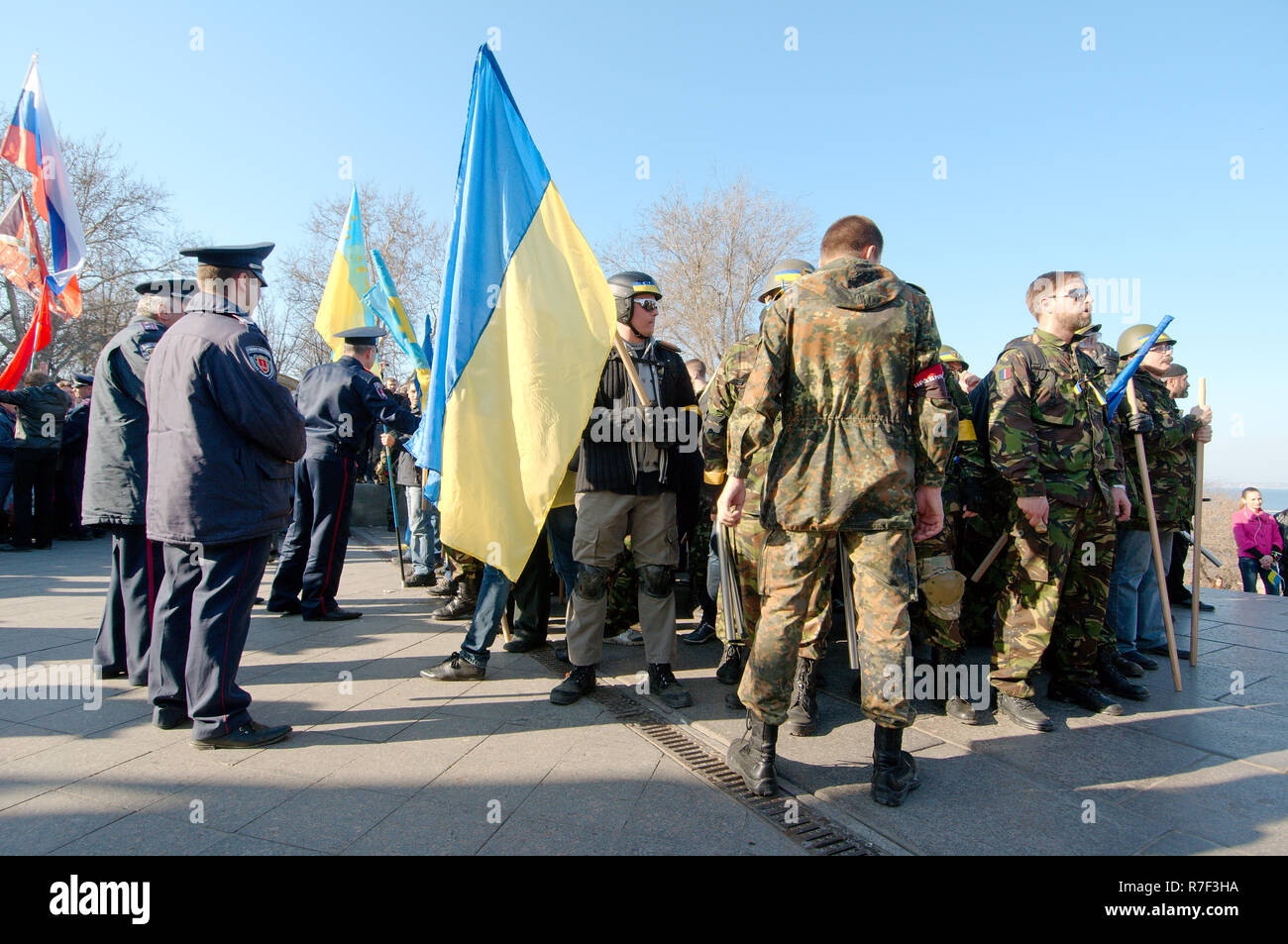 Ukraine conflict, Odessa police squad and radicals, Potemkin Stairs, Odessa, Odessa Oblast, Ukraine Stock Photo