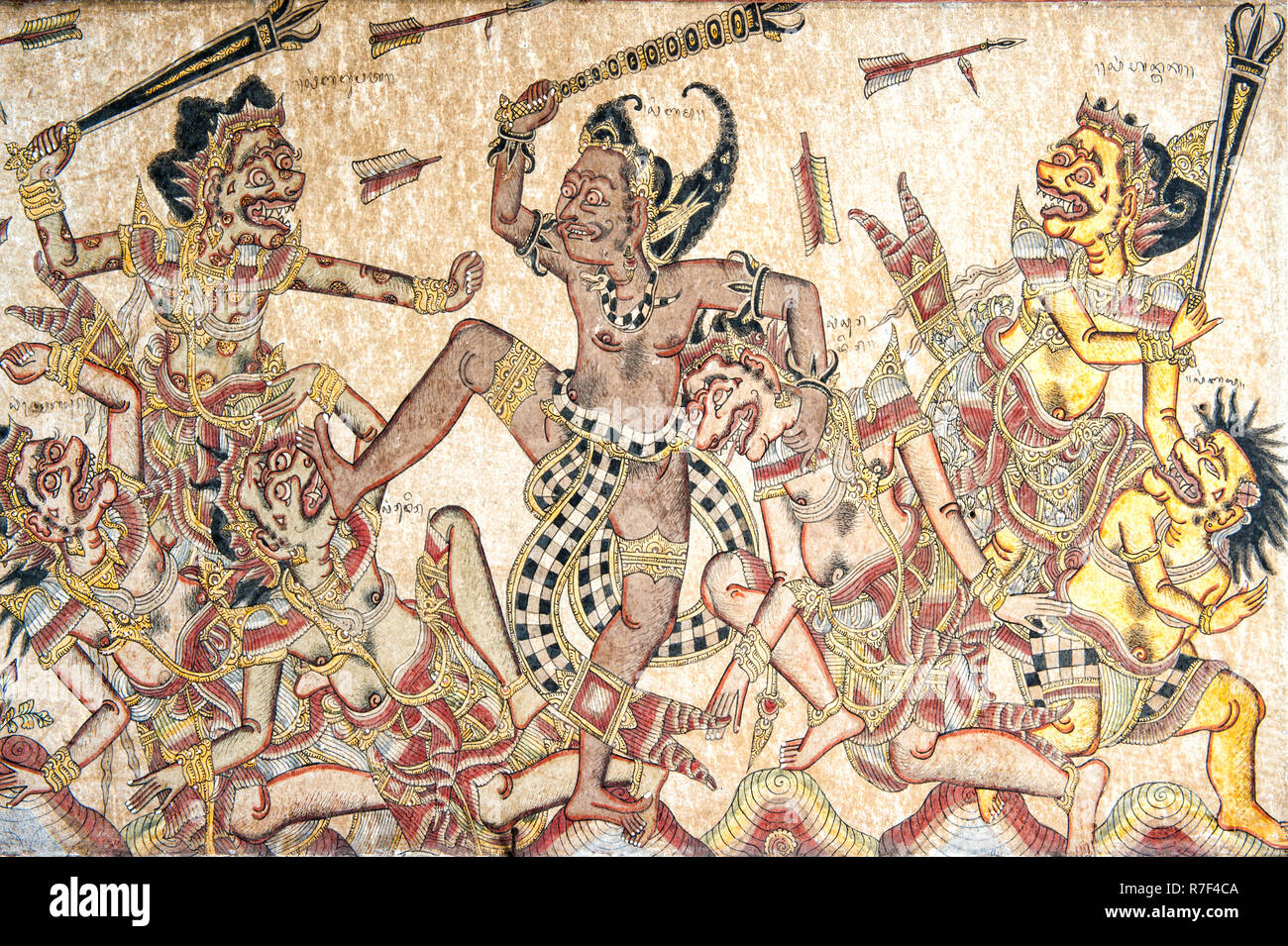 Traditional Kamasan painting, Kertha Gosa pavilion, former Hall of