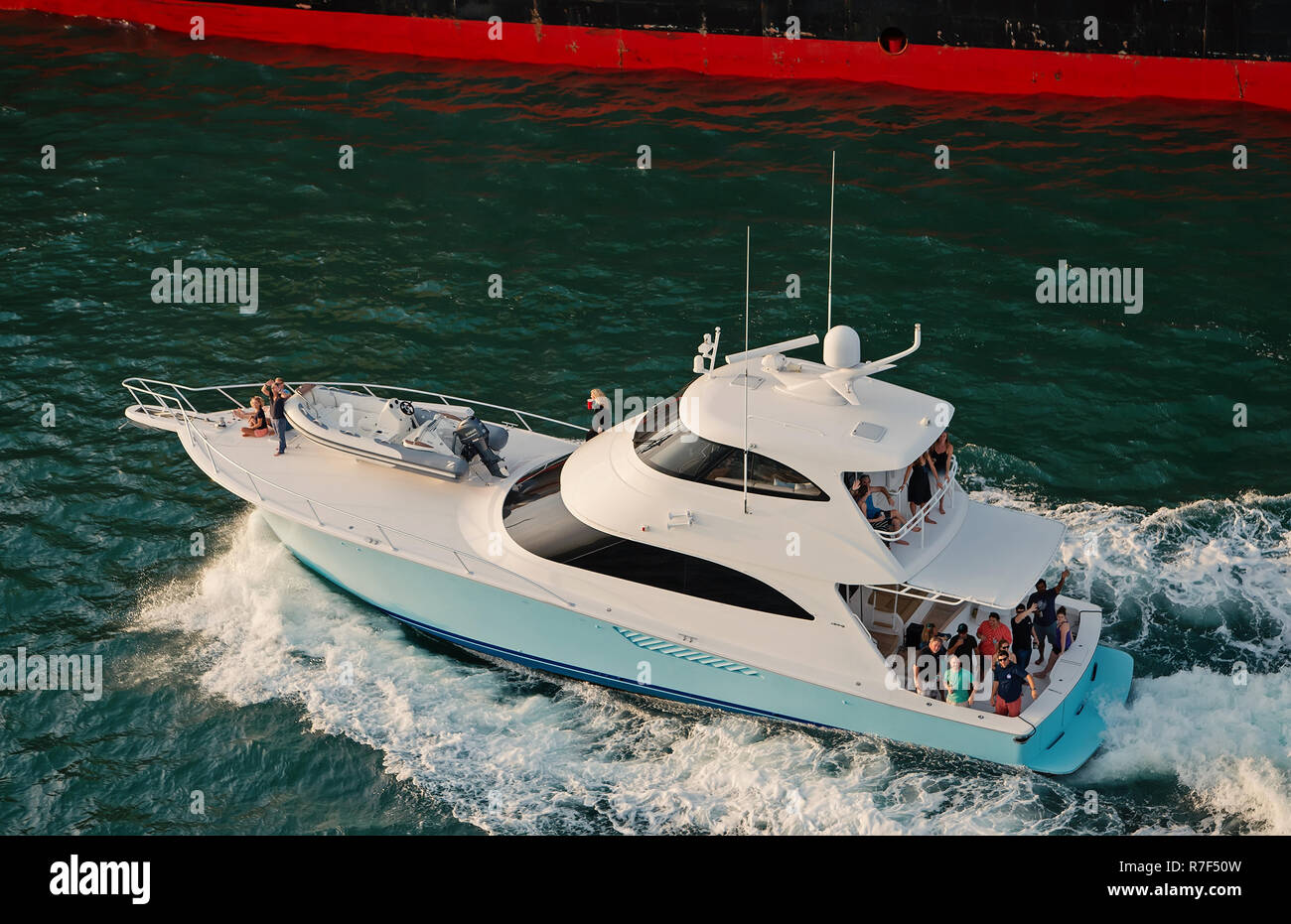 Miami, Usa- March 18, 2017 : luxury Yacht white color floating in green ...