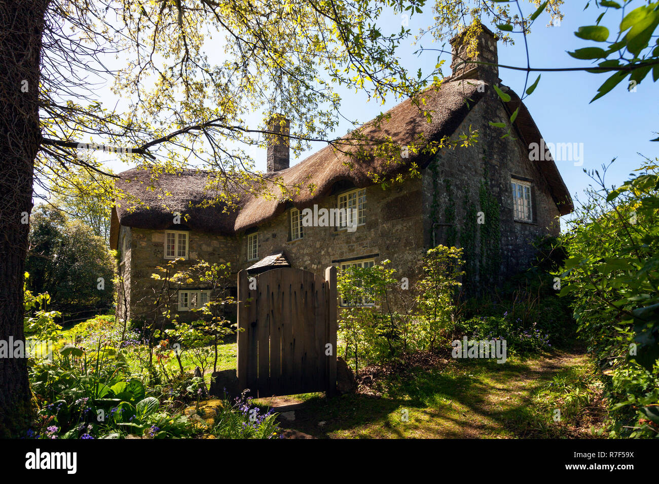 typical house in the Dartmoor, Buckland in the Moor, Dartmoor Nationalpark, Devon, England Stock Photo