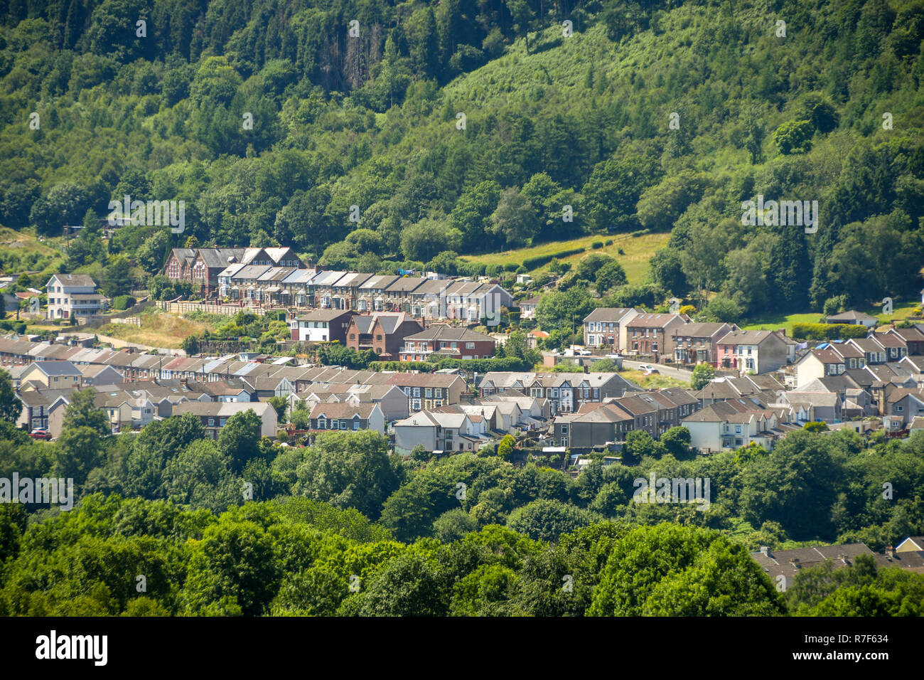 Aerial view of houses in the village of Abercynon in Rhondda Cynon Taf, South Wales Stock Photo