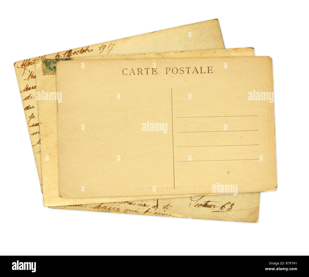 Vintage post cards. Isolated on white background Stock Photo - Alamy